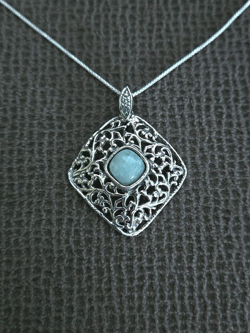 Noa Zuman Silver🤍 Square Scroll📜 with Amazonite Pendant Necklace - NWT